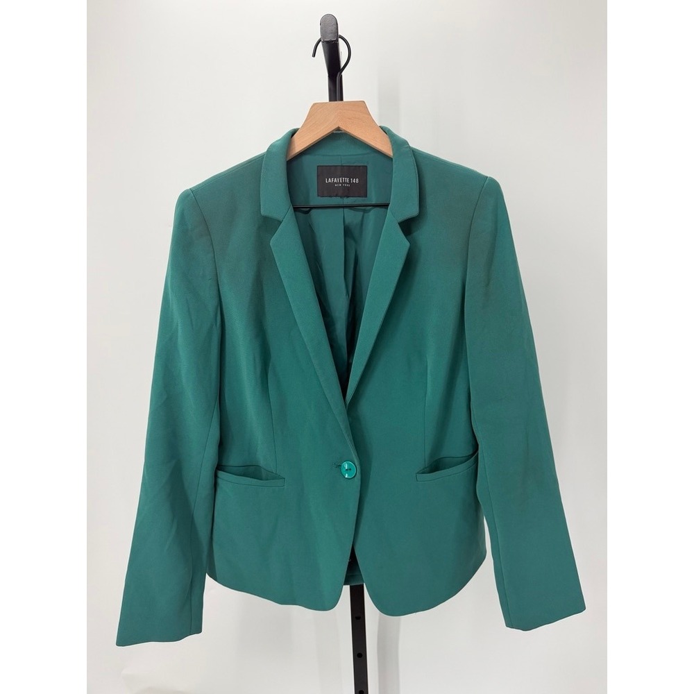 Lafayette 148 Teal Green Tailored Blazer Single Button Notch Lapel Office Wear